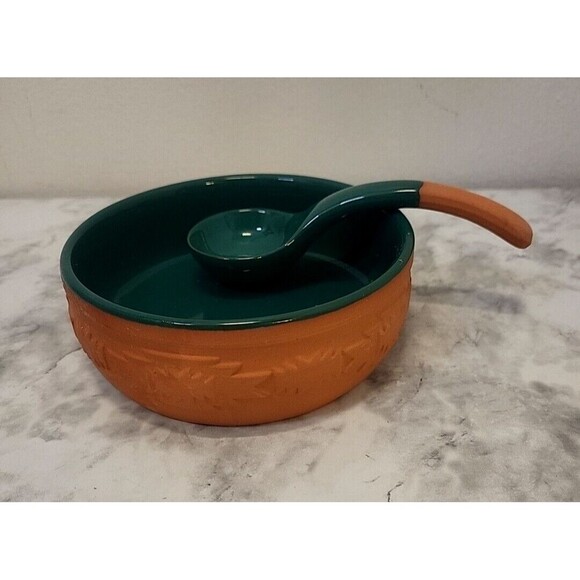 Ariba Terracotta Salsa Bowl with Spoon Pottery Ladle & San Remo Chips Dishes - Picture 6 of 13
